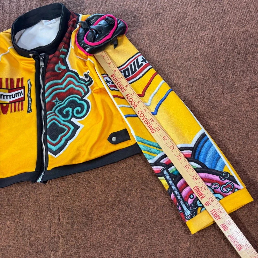 A+ fun Netflix K-Pop Demon Hunters Kids Jacket Yellow Cropped Moto Cosplay XL